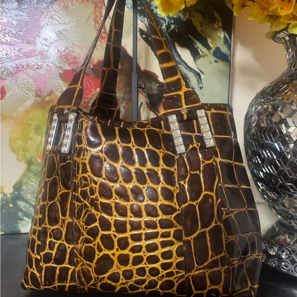 Raviani Brown Crocodile-Embossed Satchel - Picture 11 of 11